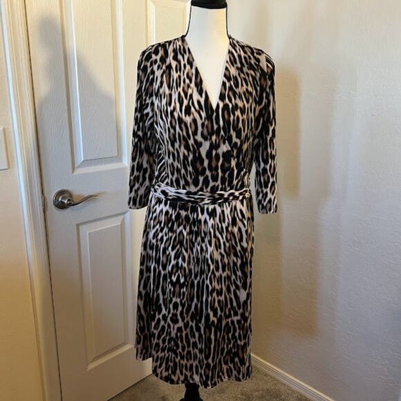 East fifth, large cross wrap dress, leopard print with belt. large size dress - Picture 1 of 8